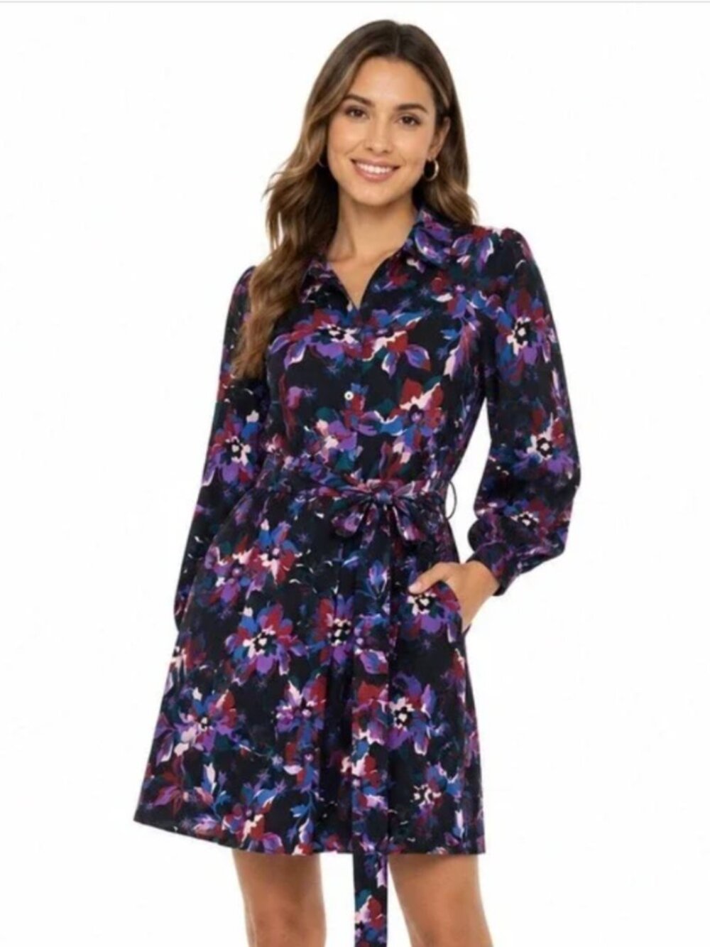 Free Assembly Belted Mini Dress in Navy Graphic Floral Size XS NWT